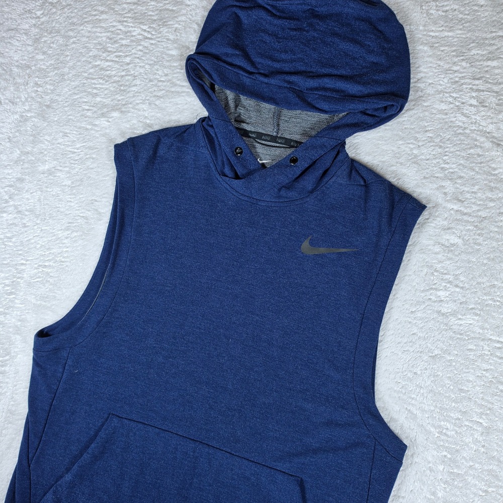 Nike Dri-FIT Training Mens L Navy Blue Viscose Stretch Sleeveless Hoodie 742818